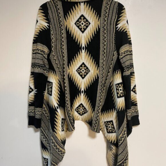 Dreamers Black Tan White Aztec Print Women's Open Cardigan Sweater M - Picture 7 of 11